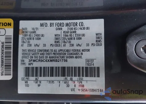 2021 Ford Bronco Sport Outer Banks from USA, damaged, VIN 3FMCR9C6XMRB21756